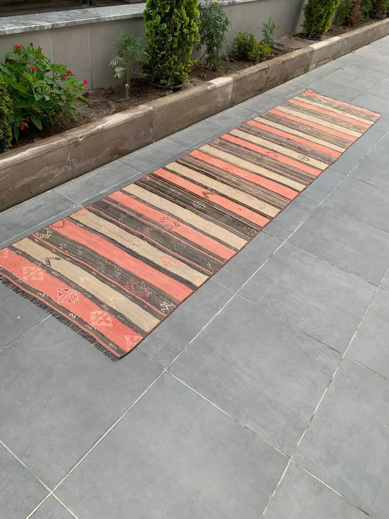 オレンジ オリエンタル ラグ、3.2x13.1 フィート エレガントな装飾