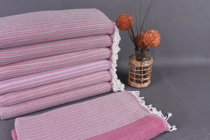 Personalized Turkish Towel Fuchsia-Gray Striped, Organic Cotton, 36x71 Inches
