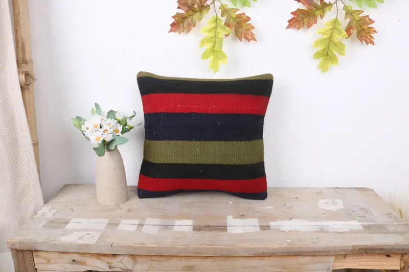 Pillow for Sofa, Handmade Kilim Cushion, Lounge Throw Cushion, Pillow Case, Interior Designer Pillow, 12x12 Red Pillow Sham - 1