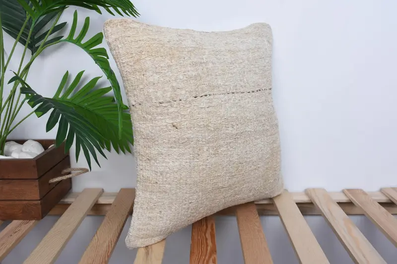 Nautical Throw Pillow Cover, Boho Pillow Sham Cover, 16x16 Beige Pillow Cover, Throw Kilim Pillow, Pillow for Couch, Cushion Cover - 4