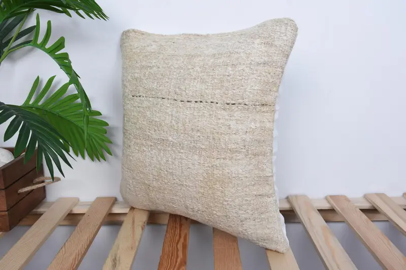 Nautical Throw Pillow Cover, Boho Pillow Sham Cover, 16x16 Beige Pillow Cover, Throw Kilim Pillow, Pillow for Couch, Cushion Cover - 5