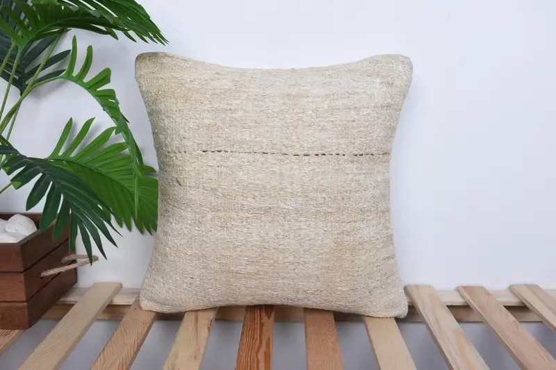 Nautical Throw Pillow Cover, Boho Pillow Sham Cover, 16x16 Beige Pillow Cover, Throw Kilim Pillow, Pillow for Couch, Cushion Cover - 1