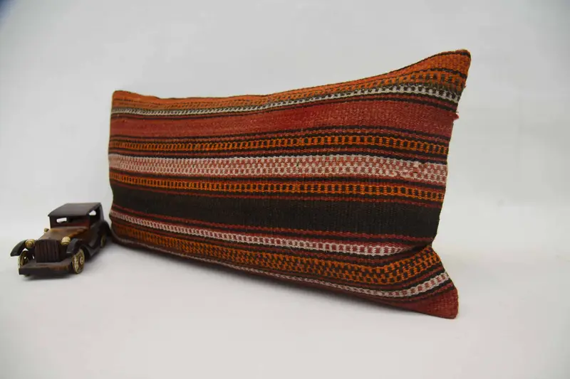 Cotton Pillow, Toss Pillow Case, Farmhouse Cushion, Turkish Pillow, 12x24 Red Pillow Cover, Throw Kilim Pillow, Pillow for Sofa, Pillow Sham - 3