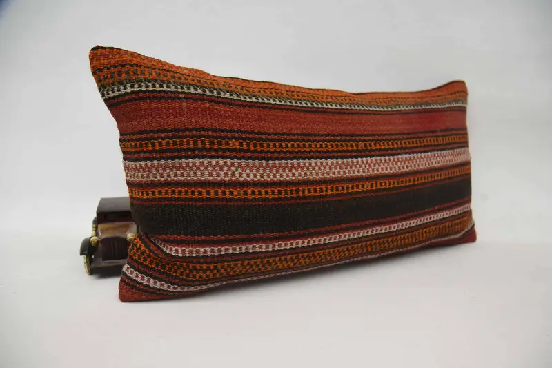 Cotton Pillow, Toss Pillow Case, Farmhouse Cushion, Turkish Pillow, 12x24 Red Pillow Cover, Throw Kilim Pillow, Pillow for Sofa, Pillow Sham - 2