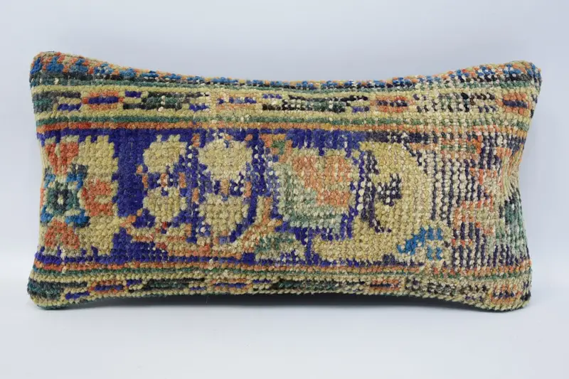 Boho Pillow, Anatolian Cushion Cover, Cushion, Turkish Pillow, Ethnical Kilim Rug Pillow, Tapestry Cushion Cover, 8x16 Blue Cushion - 1
