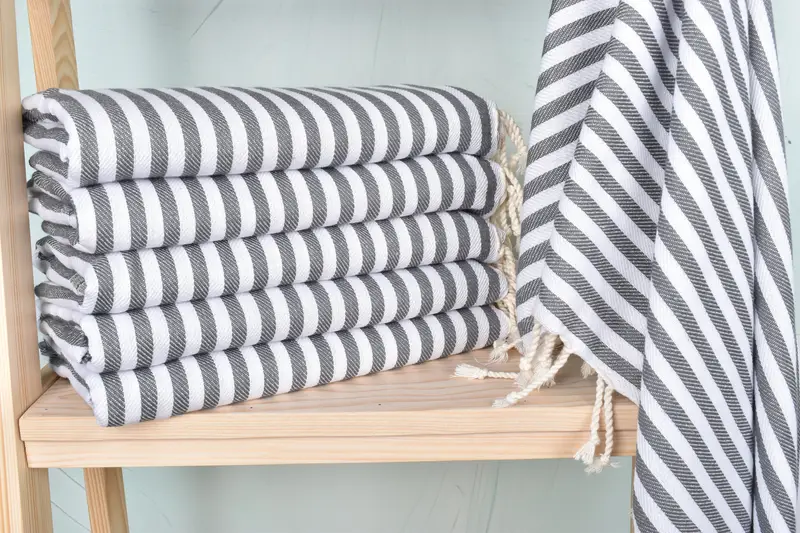 Custom Beach Towel Dark Gray Striped Organic Cotton/Linen, 40x71 Inches