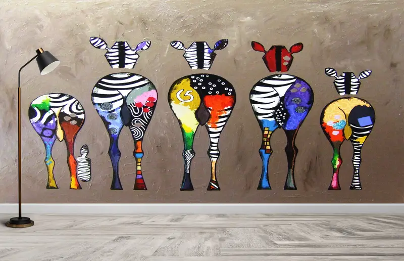Modern Zebra Printed Wallpaper: Abstract, Colorful, Fashionable Design