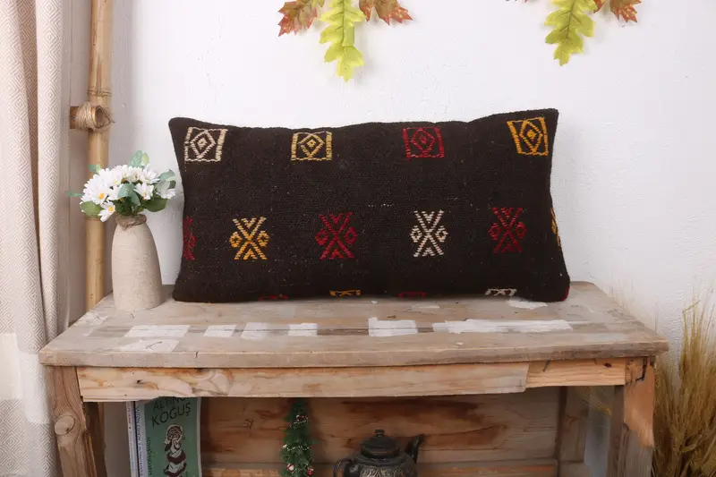 12x24 Brown Pillow Sham, Turkish Pillow, Personalized Gift Pillow Cushion Cover, Cushion Case, Vintage Kilim Pillow, Throw Kilim Pillow - 1