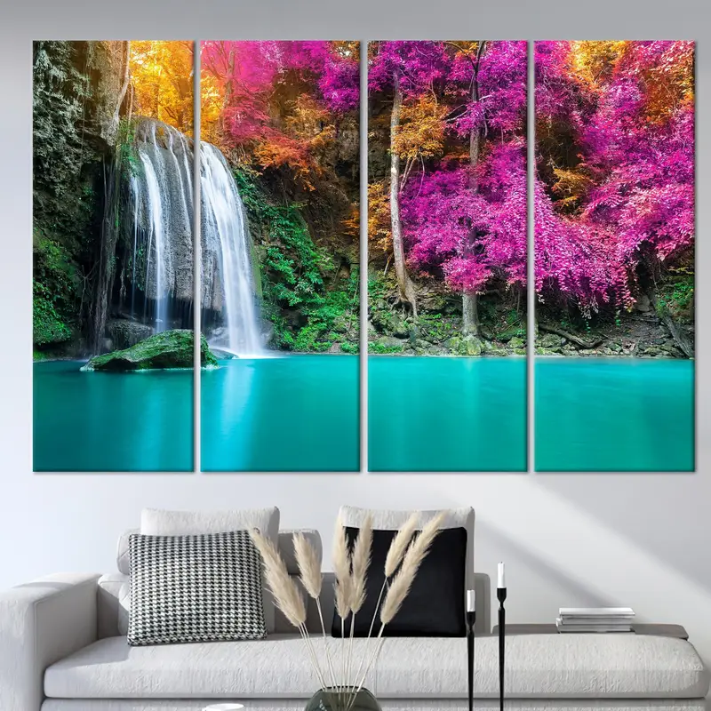 Elegant Purple Trees & Waterfall Canvas Print - Nature's Harmony