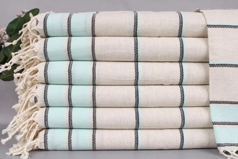 Personalized Turkish Hand Towel Beige Stripes, Organic Cotton, 20x40 Inches