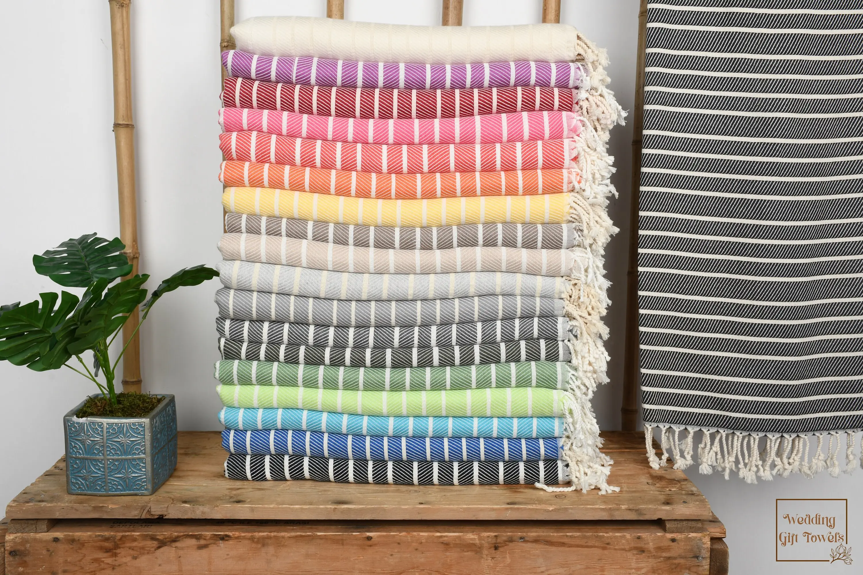 Turkish Bath Towel Bamboo Herringbone, Beige, 40x70 inches - 1