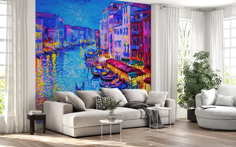 都市の風景の壁の印刷、壁紙、壁の覆い、大運河の風景壁画、イタリア風景デジタルペーパー、ギフトの壁紙、 - 4