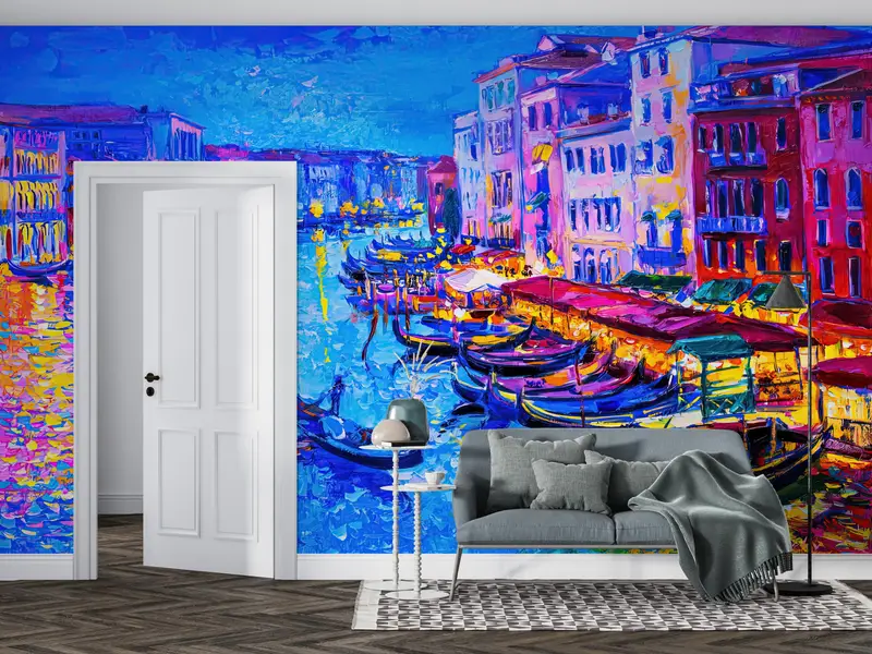 都市の風景の壁の印刷、壁紙、壁の覆い、大運河の風景壁画、イタリア風景デジタルペーパー、ギフトの壁紙、 - 5