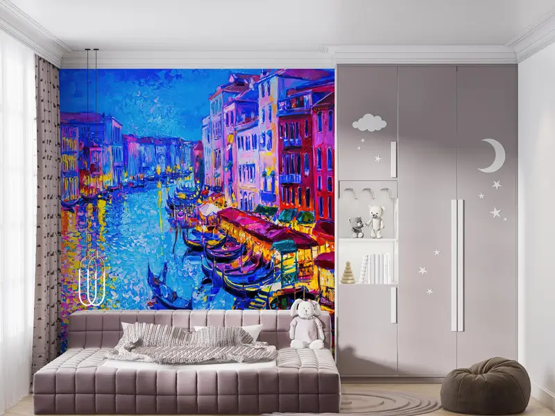 都市の風景の壁の印刷、壁紙、壁の覆い、大運河の風景壁画、イタリア風景デジタルペーパー、ギフトの壁紙、 - 3