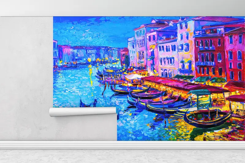 都市の風景の壁の印刷、壁紙、壁の覆い、大運河の風景壁画、イタリア風景デジタルペーパー、ギフトの壁紙、 - 1