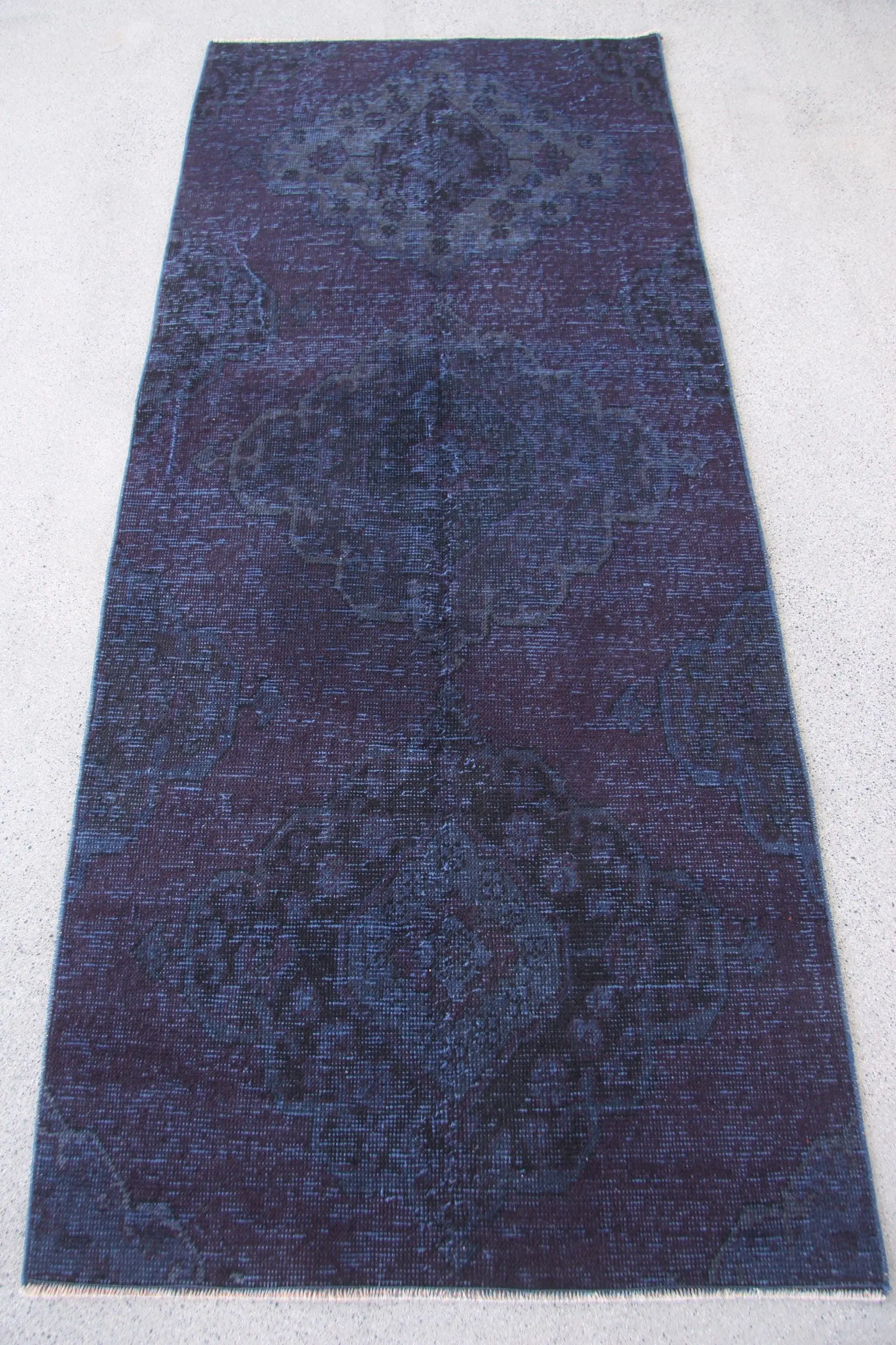 Türk 2.8x6.5 ft Halı, Accent Vintage Halı, Mavi Siyah Katı Yün Halı - 1