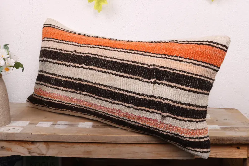 Boho Pillow Sham Cover, Ethnical Kilim Rug Pillow, Vintage Kilim Pillow, 12x24 White Pillow, Pillow Sham, Bolster Cushion Cover - 4