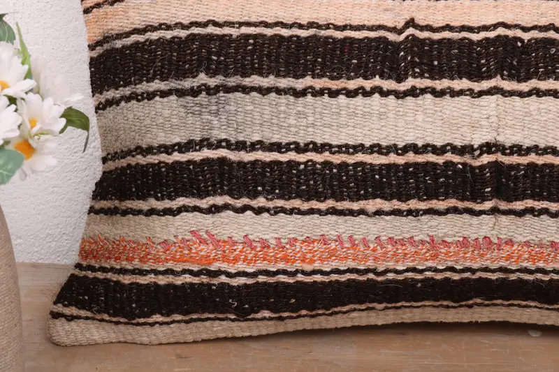 Boho Pillow Sham Cover, Ethnical Kilim Rug Pillow, Vintage Kilim Pillow, 12x24 White Pillow, Pillow Sham, Bolster Cushion Cover - 3
