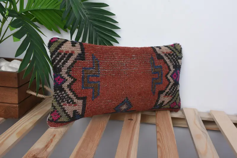 Boho Pillow, Retro Pillow Case, Vintage Kilim Pillow, 8x16 Red Pillow Cover, Traditional Cushion, Antique Pillows, Cushion, Rustic Pillow Cover - 4