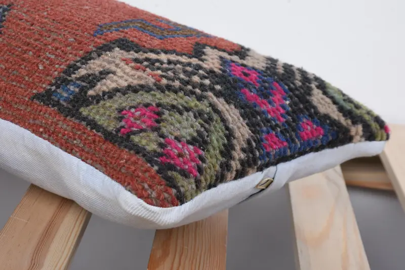 Boho Pillow, Retro Pillow Case, Vintage Kilim Pillow, 8x16 Red Pillow Cover, Traditional Cushion, Antique Pillows, Cushion, Rustic Pillow Cover - 7