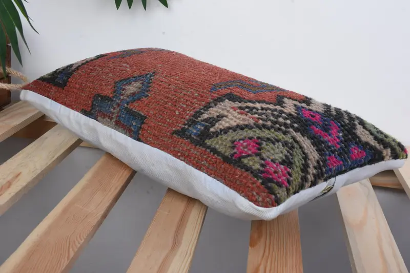 Boho Pillow, Retro Pillow Case, Vintage Kilim Pillow, 8x16 Red Pillow Cover, Traditional Cushion, Antique Pillows, Cushion, Rustic Pillow Cover - 6