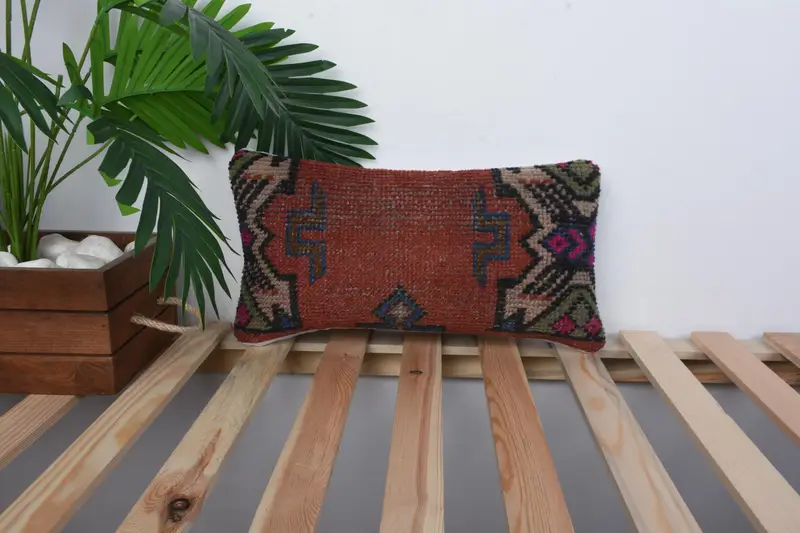 Boho Pillow, Retro Pillow Case, Vintage Kilim Pillow, 8x16 Red Pillow Cover, Traditional Cushion, Antique Pillows, Cushion, Rustic Pillow Cover - 1