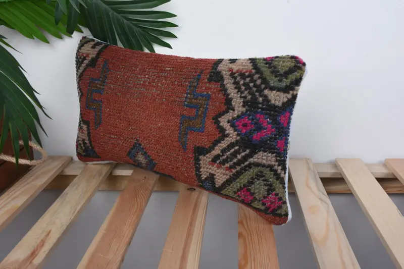 Boho Pillow, Retro Pillow Case, Vintage Kilim Pillow, 8x16 Red Pillow Cover, Traditional Cushion, Antique Pillows, Cushion, Rustic Pillow Cover - 5