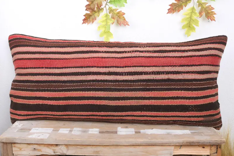 Turkish Pillow, Pillow for Sofa, Kilim Cushion Sham, Pillow Cover, Decorative Cushion Cover, Bench Pillow Sham, 16x36 Red Cushion Case - 2