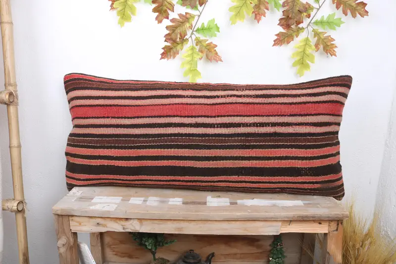 Turkish Pillow, Pillow for Sofa, Kilim Cushion Sham, Pillow Cover, Decorative Cushion Cover, Bench Pillow Sham, 16x36 Red Cushion Case - 1