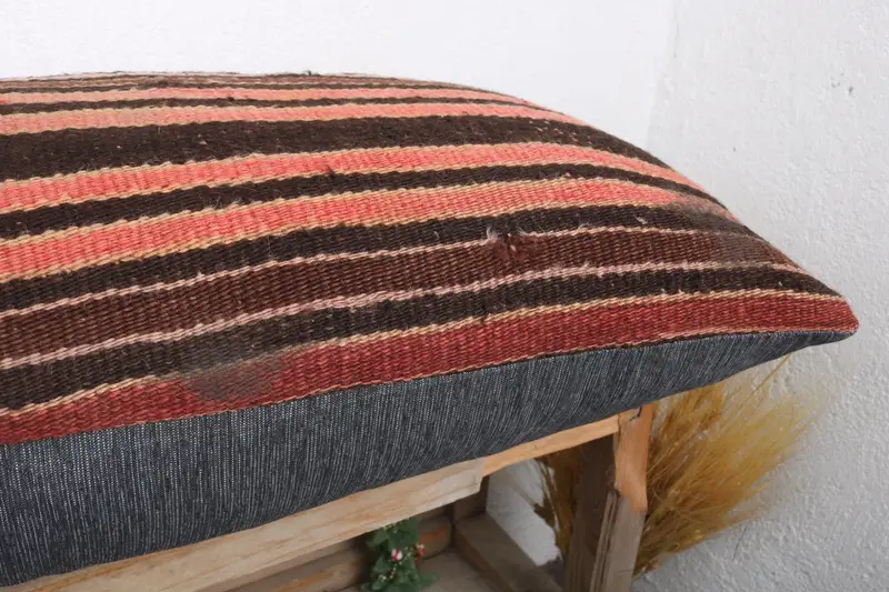 Turkish Pillow, Pillow for Sofa, Kilim Cushion Sham, Pillow Cover, Decorative Cushion Cover, Bench Pillow Sham, 16x36 Red Cushion Case - 6