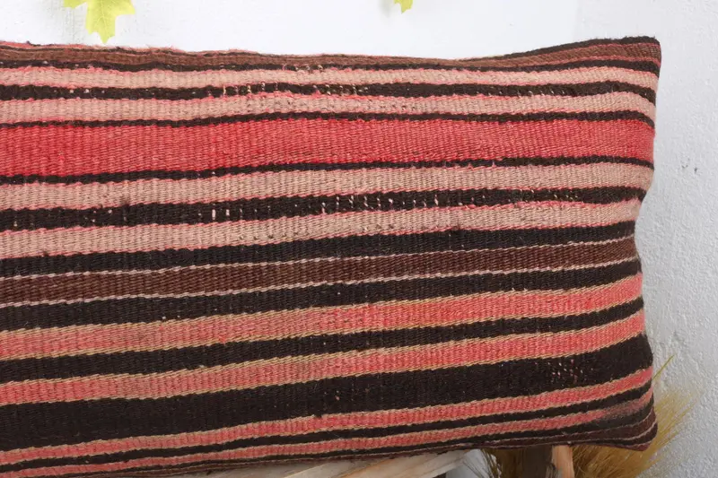 Turkish Pillow, Pillow for Sofa, Kilim Cushion Sham, Pillow Cover, Decorative Cushion Cover, Bench Pillow Sham, 16x36 Red Cushion Case - 5