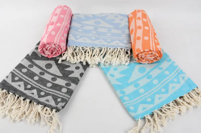 70x40 Cotton Round Pattern Towel, Embroidery Towels, Handwoven Turkish bath towel, Lightweight Turkish towel, Fouta towel, Beach Towel Gift - 5