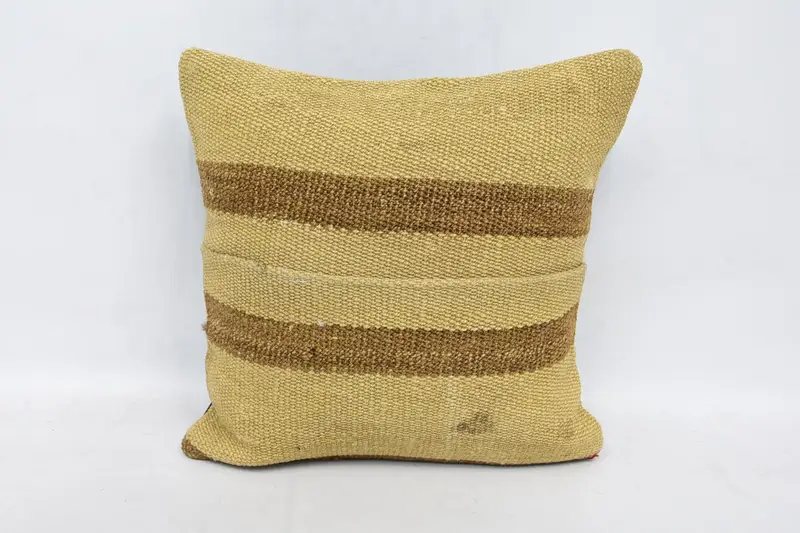 Vintage Gift Wool Pillowcase, 16x16 inch WovenBeige Striped Euro Sham - 1