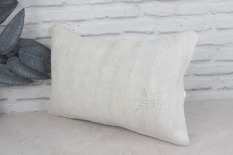 Turkish Pillow, Home Decor Pillow, One Of A Kind Cushion Case, Cushion Cover, Knitted Pillow, 12x20 White Cushion Case, Kilim Pillow Cover - 4