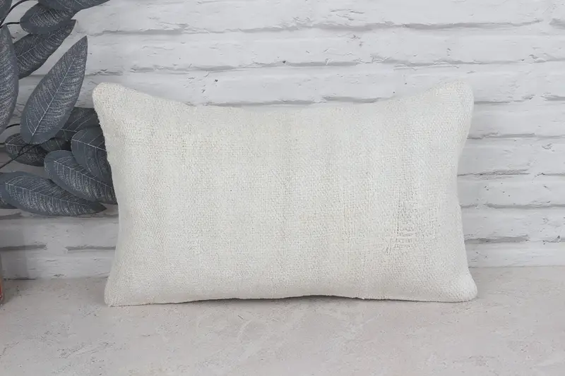 Turkish Pillow, Home Decor Pillow, One Of A Kind Cushion Case, Cushion Cover, Knitted Pillow, 12x20 White Cushion Case, Kilim Pillow Cover - 1