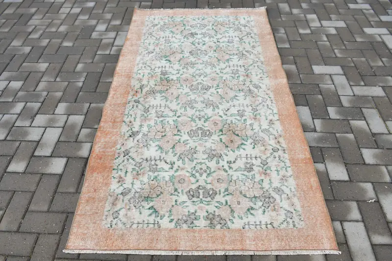 3,7x6,8 ft Oushak Teppich, türkischer Vintage Teppich, orange grüner Tierdruck Teppich - 1