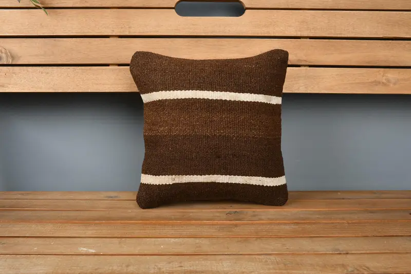 12x12 Brown Cushion Cover, Pillow, Aesthetic Pillow Sham, Kilim Pillow Cover, Decorative Throw Cushion, Throw Kilim Pillow, Turkish Kilim Pillow - 6