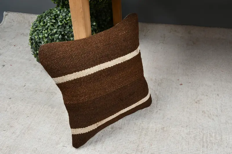 12x12 Brown Cushion Cover, Pillow, Aesthetic Pillow Sham, Kilim Pillow Cover, Decorative Throw Cushion, Throw Kilim Pillow, Turkish Kilim Pillow - 7