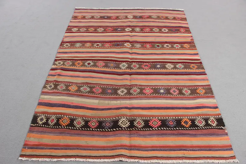 Yeşil & Kahverengi Kareli Halı, 4,7x6,5 ft Zarif Dekor