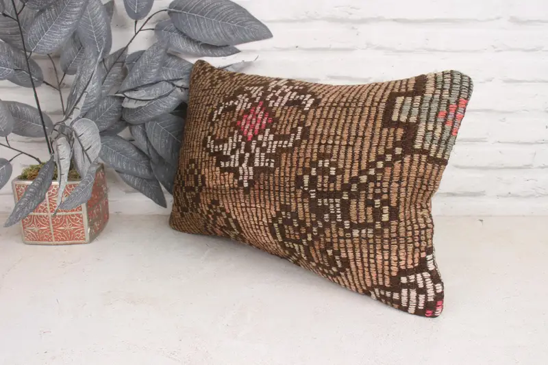 Sustainable Pillow Cover, Christmas Pillow Cover, Cushion, Antique Pillows, 12x20 Brown Pillow Sham, Throw Kilim Pillow, Kilim Pillow - 4