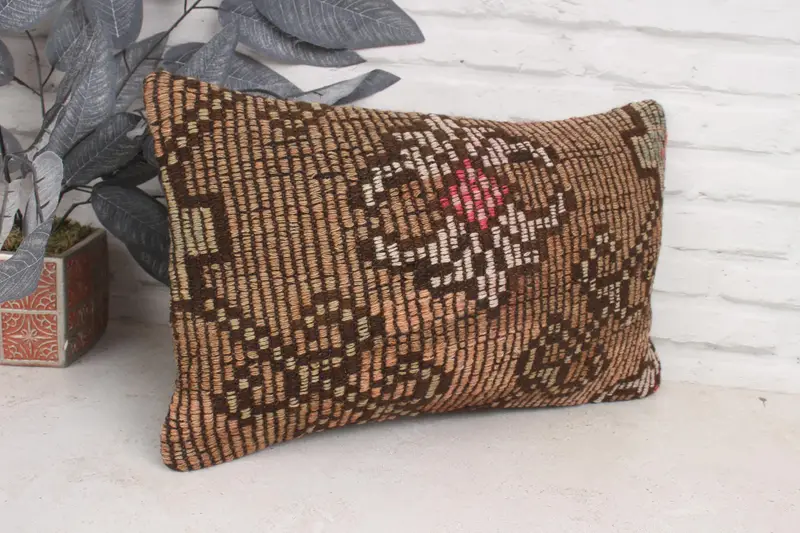 Sustainable Pillow Cover, Christmas Pillow Cover, Cushion, Antique Pillows, 12x20 Brown Pillow Sham, Throw Kilim Pillow, Kilim Pillow - 3