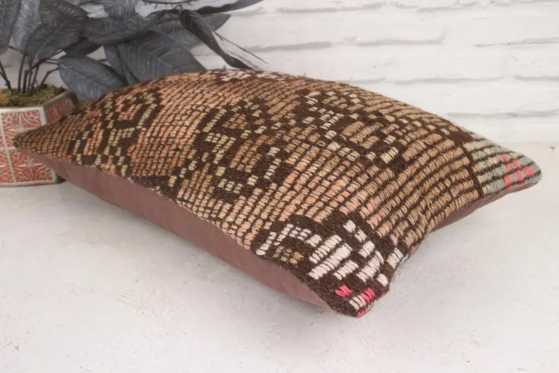 Sustainable Pillow Cover, Christmas Pillow Cover, Cushion, Antique Pillows, 12x20 Brown Pillow Sham, Throw Kilim Pillow, Kilim Pillow - 6