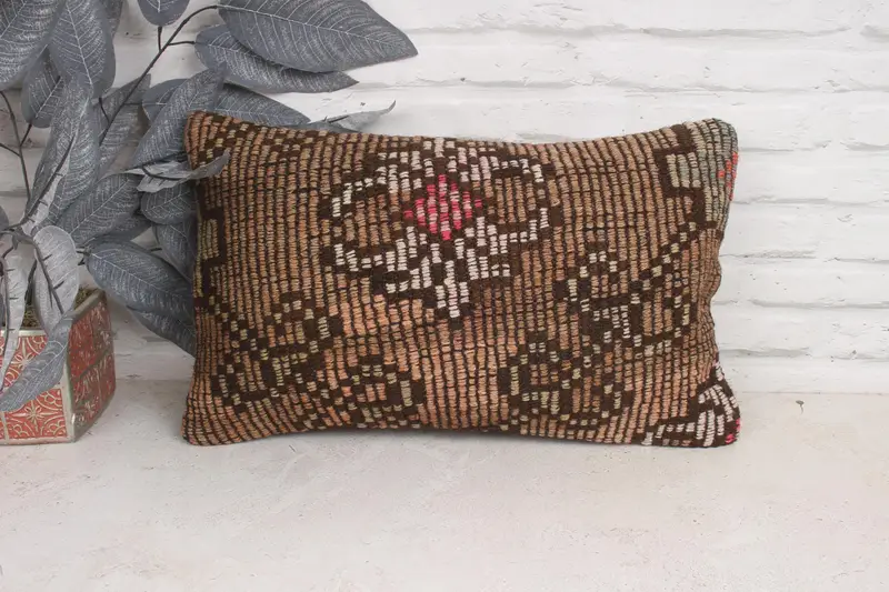 Sustainable Pillow Cover, Christmas Pillow Cover, Cushion, Antique Pillows, 12x20 Brown Pillow Sham, Throw Kilim Pillow, Kilim Pillow - 1