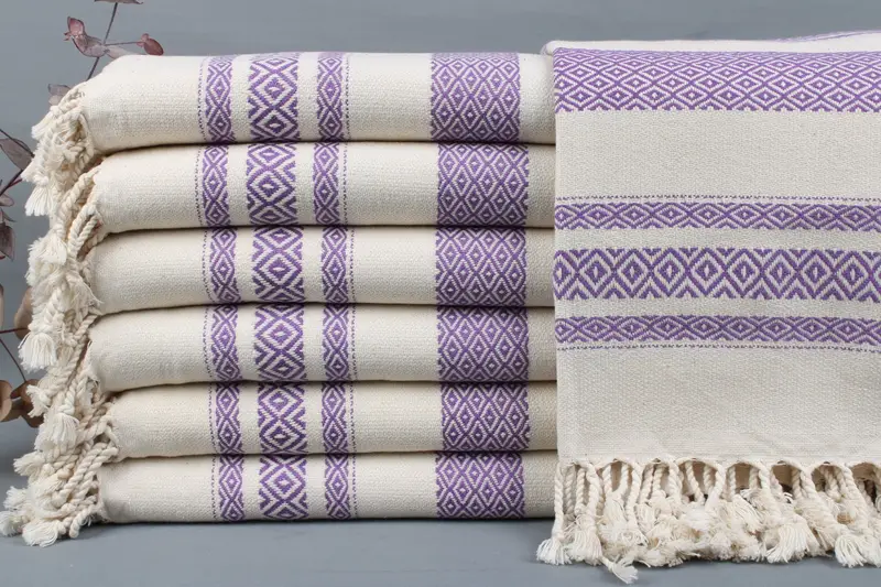 Organic Beach Towel Diamond Peshtemal Beige 36x71 Inches