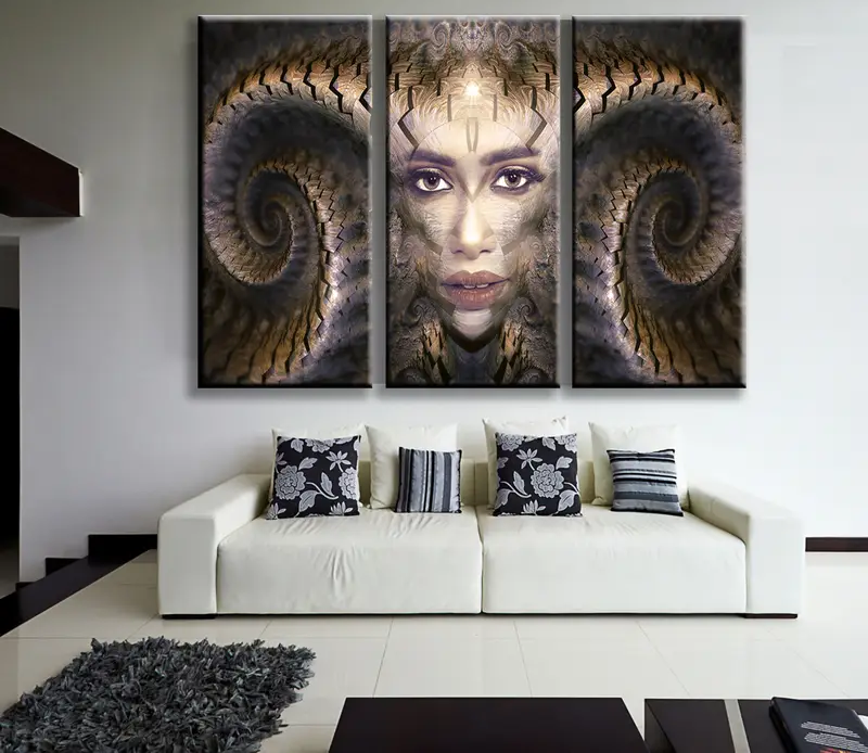Lienzo de cuernos de mujeres, arte clásico, lienzo de arte de astrología, entrenador de arte de pared, decoración de arte de pared, niña con arte, arte de fantasía retrato - 3