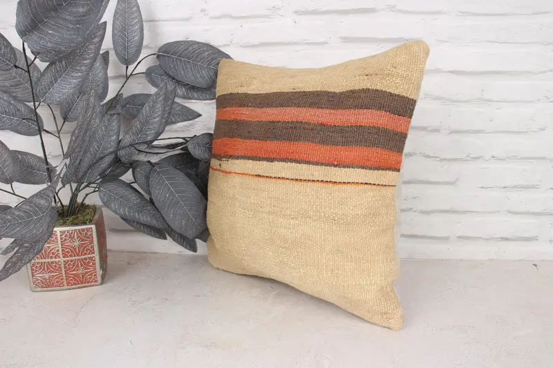 Custom Pillow Case, Cozy Throw Pillow Case, Kilim Pillow Cover, Interior Designer Pillow, Kilim Cushion Sham, Pillow Cover, 16x16 Beige Pillow - 2