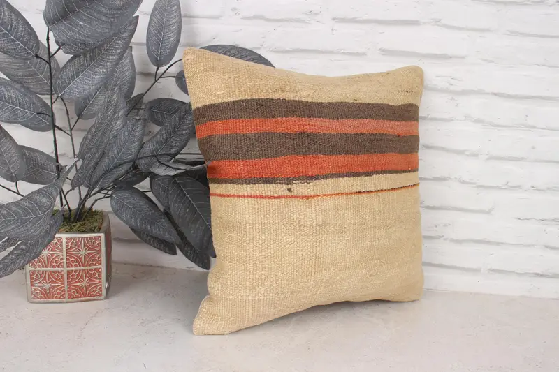 Custom Pillow Case, Cozy Throw Pillow Case, Kilim Pillow Cover, Interior Designer Pillow, Kilim Cushion Sham, Pillow Cover, 16x16 Beige Pillow - 1