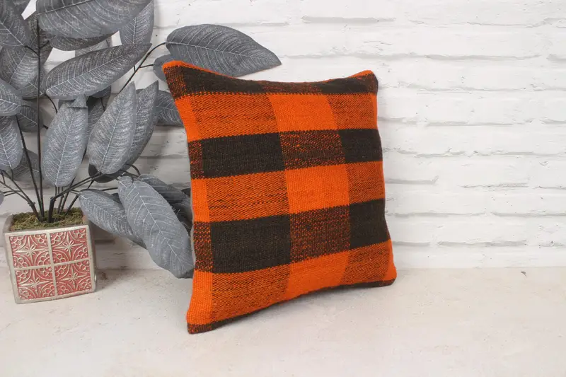 Kilim Pillow Cover, Kilim Rug Cushion Case, Vintage Kilim Throw Pillow, 14x14 Orange Pillow, Cushion Cover, Interior Designer Pillow - 3
