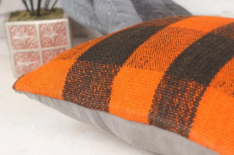 Kilim Pillow Cover, Kilim Rug Cushion Case, Vintage Kilim Throw Pillow, 14x14 Orange Pillow, Cushion Cover, Interior Designer Pillow - 7