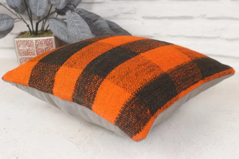 Kilim Pillow Cover, Kilim Rug Cushion Case, Vintage Kilim Throw Pillow, 14x14 Orange Pillow, Cushion Cover, Interior Designer Pillow - 6